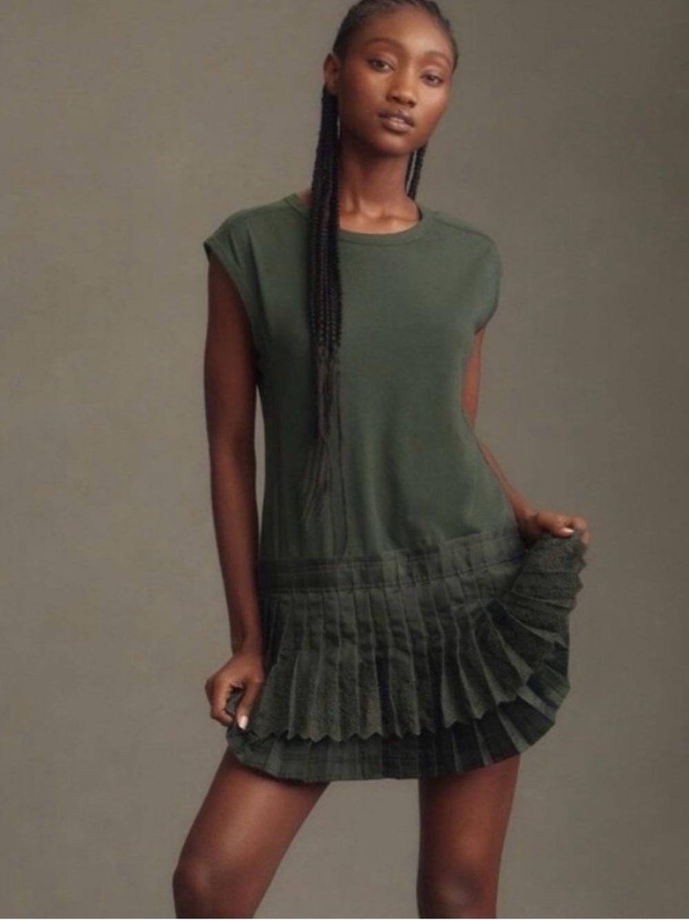 Anthropologie Daily Practice athletic mini Dress Green Pleat drop waist medium